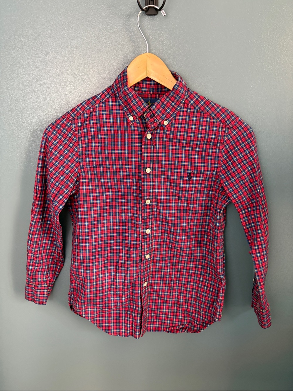 Ralph Lauren Boys Red Plaid Long Sleeve Button-Down Shirt M (10-12)